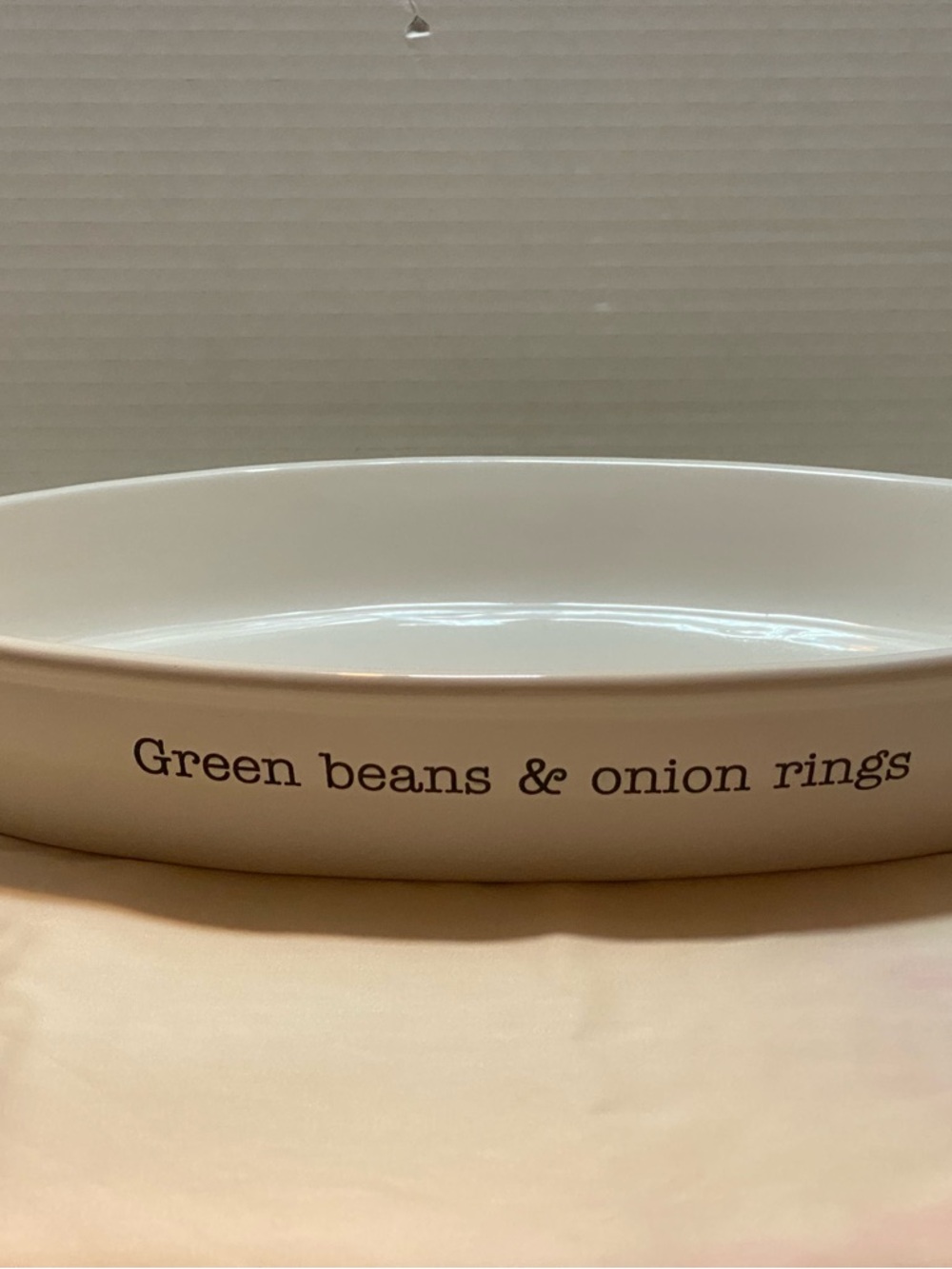 Mud Pie Cream Ceramic Serving Bowl with 'Green beans & onion rings'